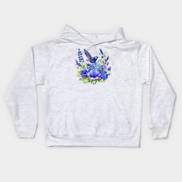 Beautiful Purple and Blue Lavender Flowers Violet Wildflowers garden Floral Pattern. Watercolor Hand Drawn Decoration. Summer Kids Hoodie by sofiartmedia